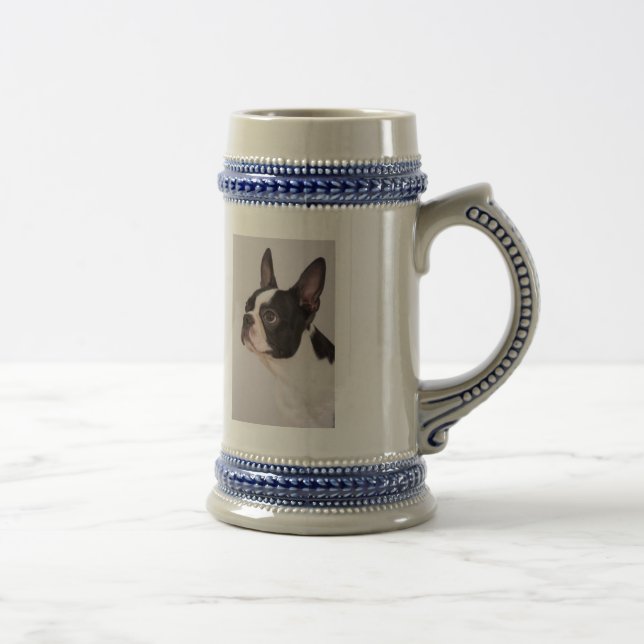Blauer Hund Stein Bostons Terrier Bierglas (Rechts)