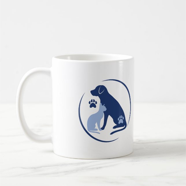 Blauer Hund und Katzen-Logo oder Ihr eigenes Logo  Kaffeetasse (Links)