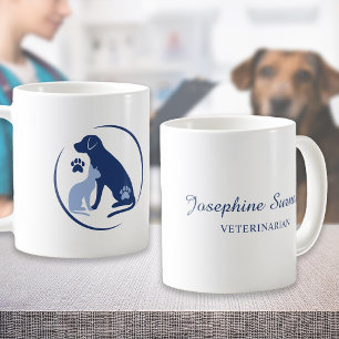 Blauer Hund und Katzen-Logo oder Ihr eigenes Logo  Kaffeetasse