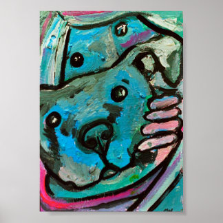 Blauer Hund und Mädchen Poster