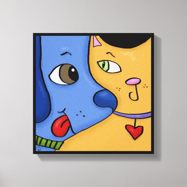 Blauer Hund und Orangefarbene Katzengewohnheit Leinwanddruck (Vorderseite)
