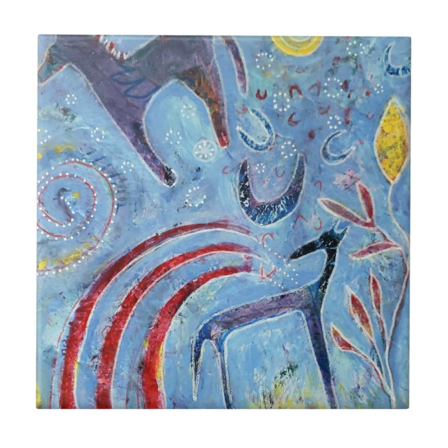 Blauer Hund und Pony Fliese (Vorderseite)