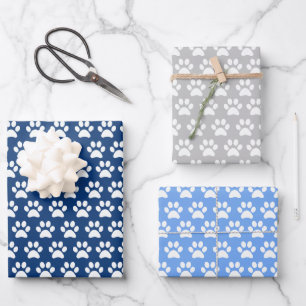 Blauer Hundepflasterpapier Flachblatt Set 3 Geschenkpapier Set