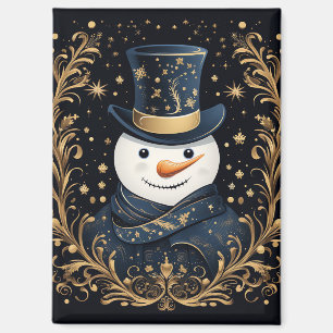 Blauer Hut Schneemann Gold Deko-Feiertagsmagnet Magnet