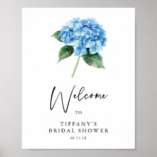 Blauer Hydrangea Brautparty Begrüßungszeichen Poster