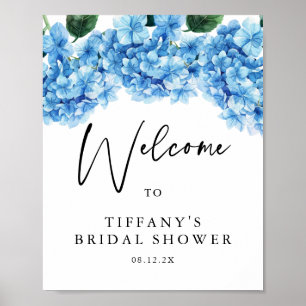 Blauer Hydrangea Brautparty Begrüßungszeichen Poster