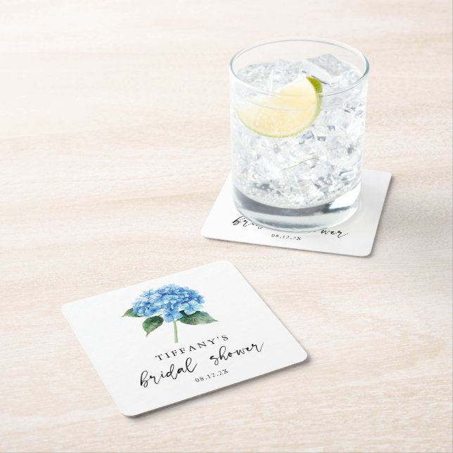 Blauer Hydrangea Brautparty Begrüßungszeichen Rechteckiger Pappuntersetzer (Vor Ort)