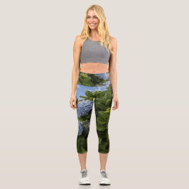 Blauer Hydrangea Capri Leggings