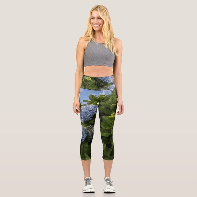 Blauer Hydrangea Capri Leggings (Vorderseite)