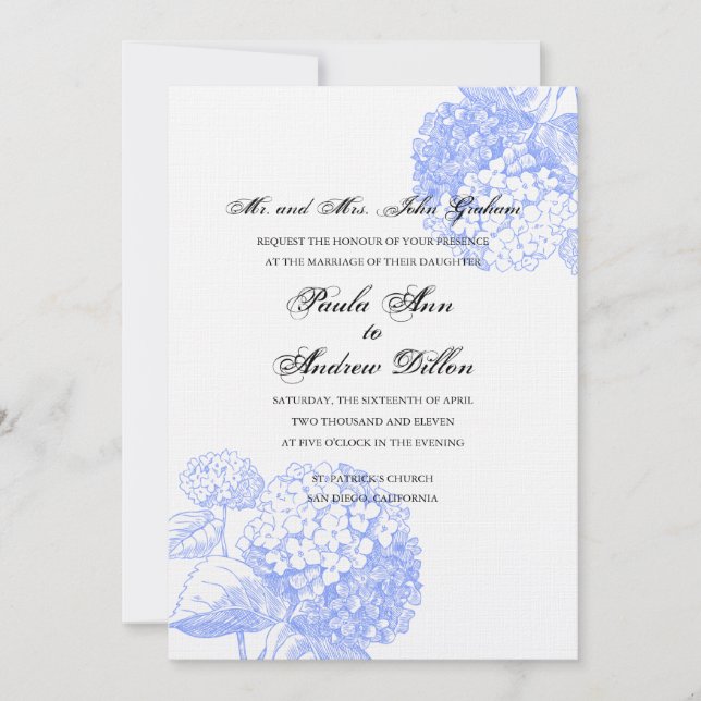 Blauer Hydrangea Hochzeitseinladung Einladung (Vorderseite)