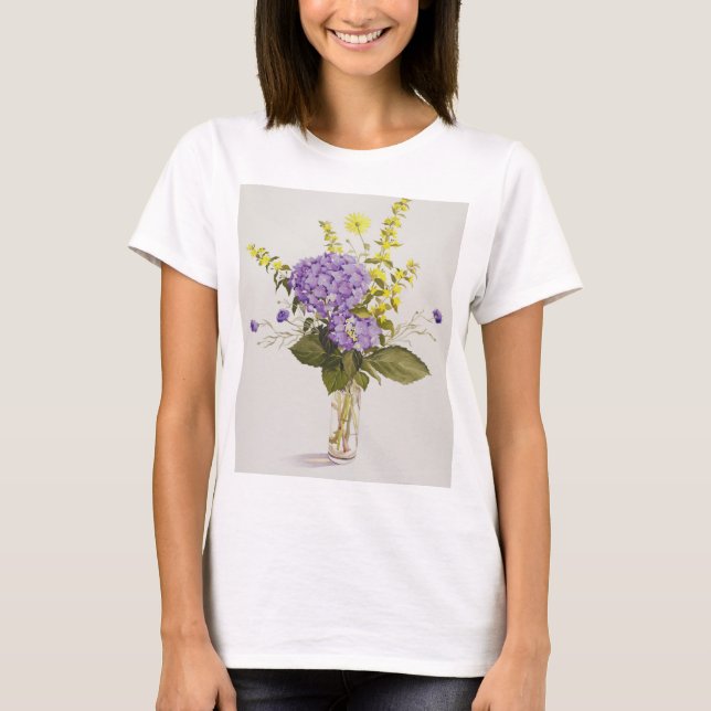 Blauer Hydrangea mit gelbem Felberich T-Shirt (Vorderseite)