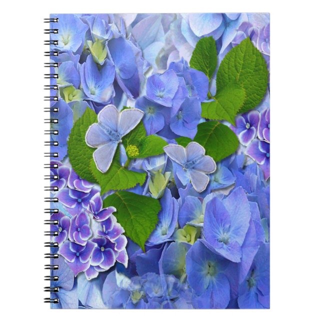 Blauer Hydrangeas und Schmetterlinge Notizblock (Vorderseite)