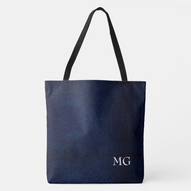 Blauer Imitat Leder Monogram Totbeutel Tasche (Vorderseite)