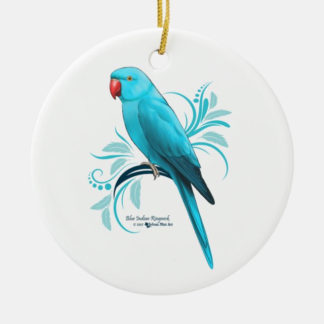 Blauer Inder Ringneck Papagei Keramikornament (Vorne)