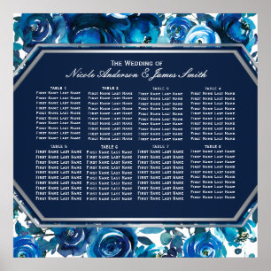 Blauer Indigo-Blumen-Hochzeitssitzplan Poster