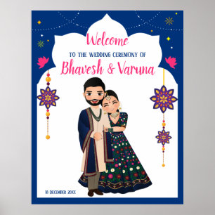 Blauer indischer Design-Grenze behindern Hochzeits Poster