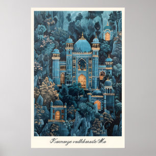 Blauer indischer Palast-Kunstprint im Pichwai-Stil Poster