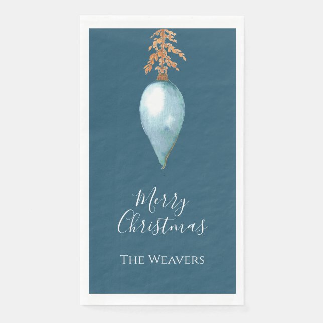 Blauer Individuelle Name mit Handfarbe Weihnachten Serviette (Vorderseite)