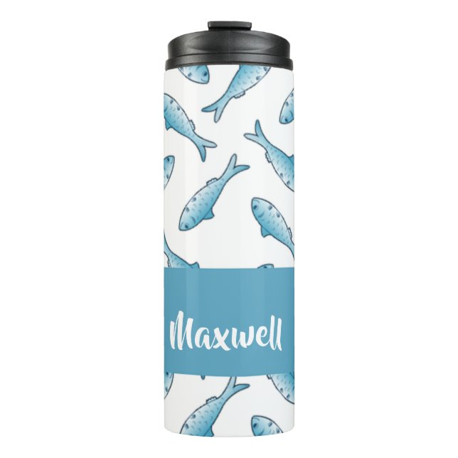 Blauer individuelle Name Thermosbecher (Vorderseite)