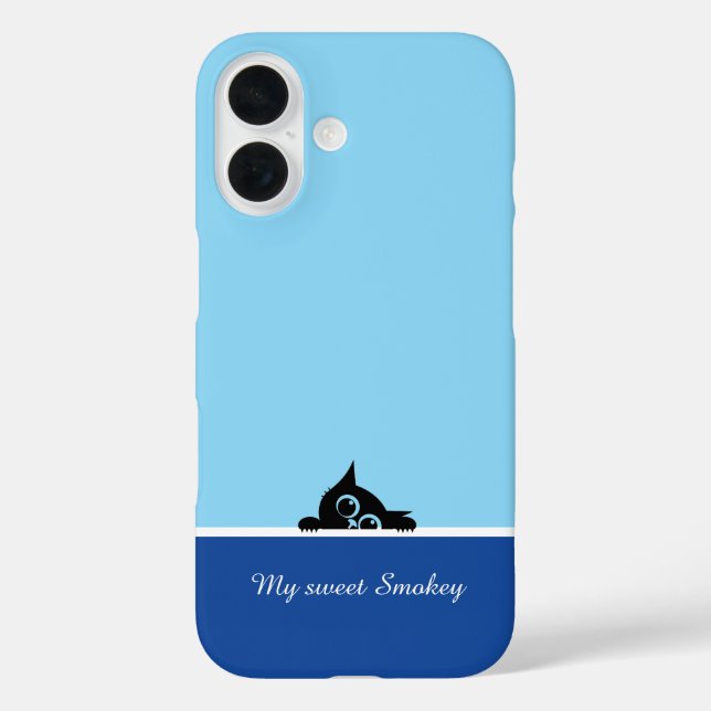 Blauer iPhone-Schutz mit süßem Kitzendesign iPhone 16 Hülle (Rückseite)