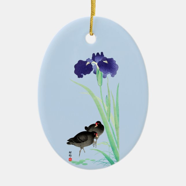 Blauer Iren und Mauren von Ohara Koson Keramik Ornament (Vorne)