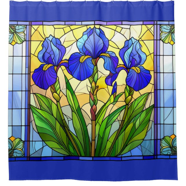 Blauer Iris verklebtes Glas Duschvorhang (Vorderseite)