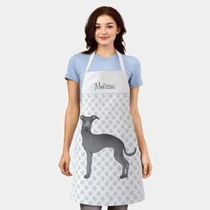 Blauer Italienischer Windhund-Cartoon-Hund mit ein Schürze