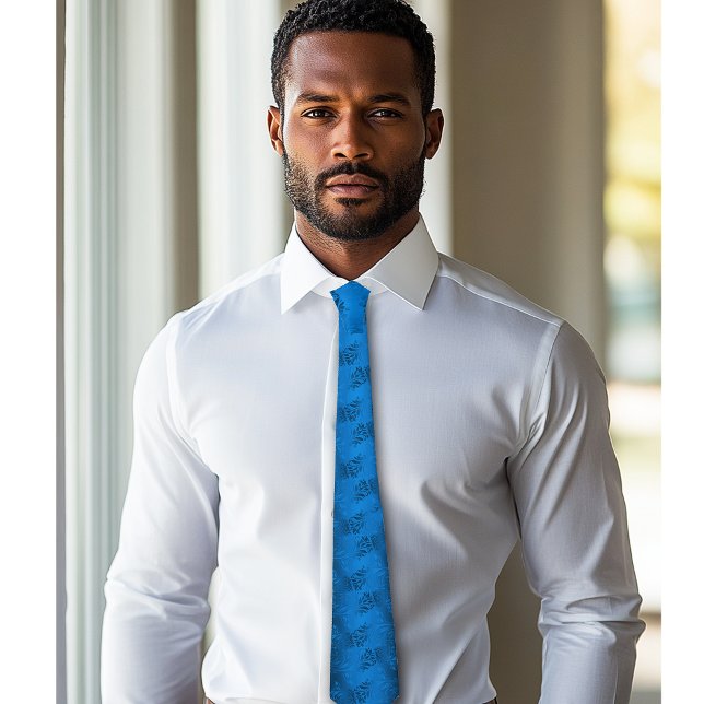 Blauer Jacquard-Satin Elegant  Krawatte (Man wearing blue tie)