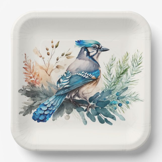 Blauer Jay Bird Pappteller (Vorderseite)