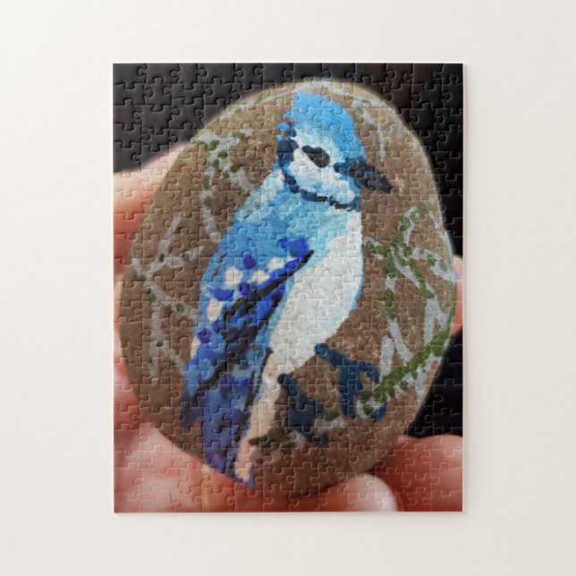 Blauer Jay-gestrichener Stein (Vertikal)