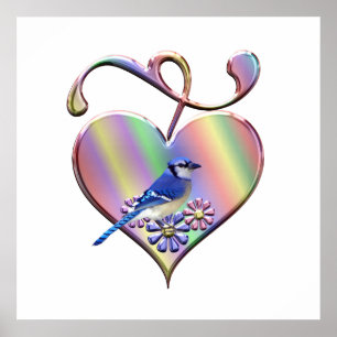 Blauer Jay im Hübschen Herzen Poster