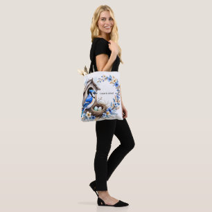 Blauer Jay tot auf Nistkasten – Florale Illustrati Tasche