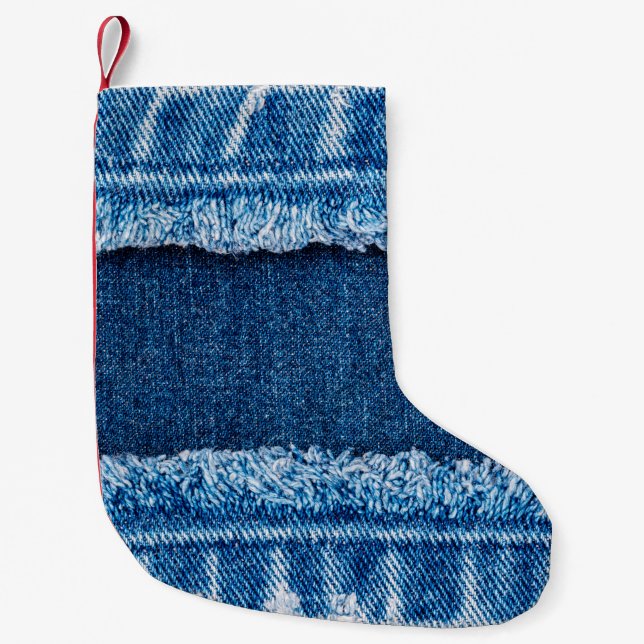 Blauer Jeans Stoff Textur Kleiner Weihnachtsstrumpf (Vorderseite)