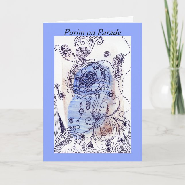 Blauer jüdischer Purim auf Parade individuell anpa Karte (Vorderseite)