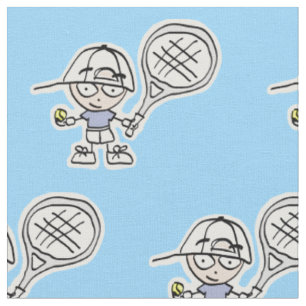 Blauer Junge Tennisspieler Cartoon-Stoff für Kinde Stoff