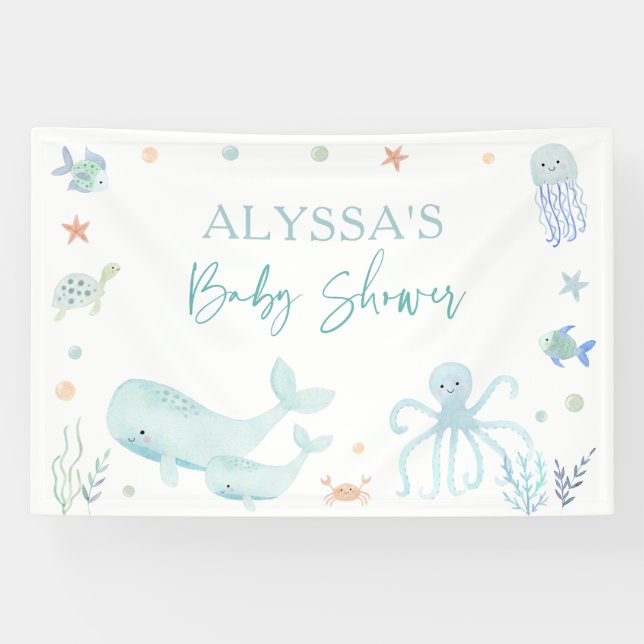 Blauer Junge unter der Sea Baby-Dusche Banner (Horizontal)
