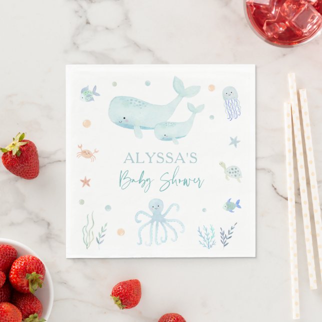 Blauer Junge unter der Sea Baby-Dusche Serviette (Beispiel)