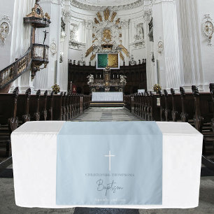 Blauer Jungen-Kreuz-Tauf-Tischläufer Wandteppich