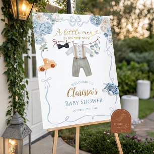 Blauer Jungenkleidung Baby Shower Willkommensschil Poster
