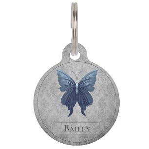 Blauer Juwelen-Schmetterling Runde Hundemarke Haustiermarke