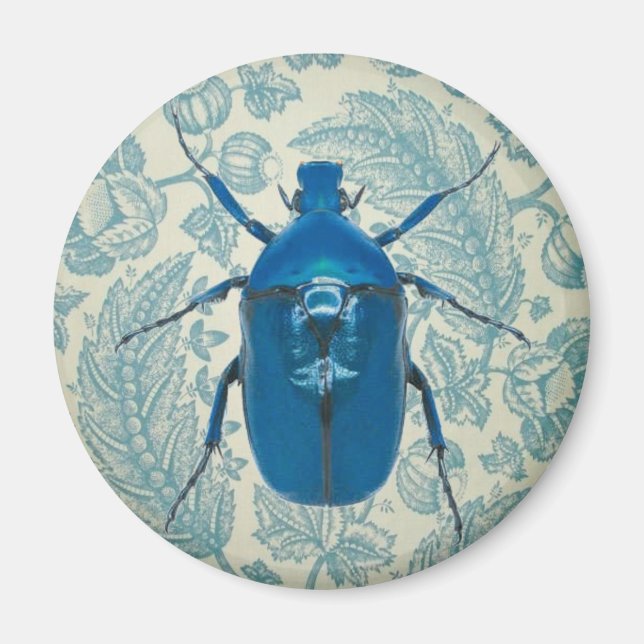 Blauer Käfer auf Feathery Blue Blätter Magnet (Vorne)