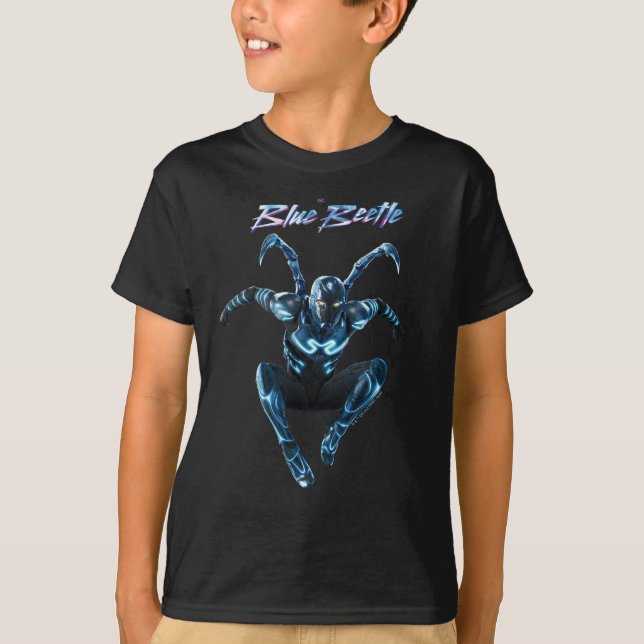 Blauer Käfer Leaping Art T-Shirt (Vorderseite)