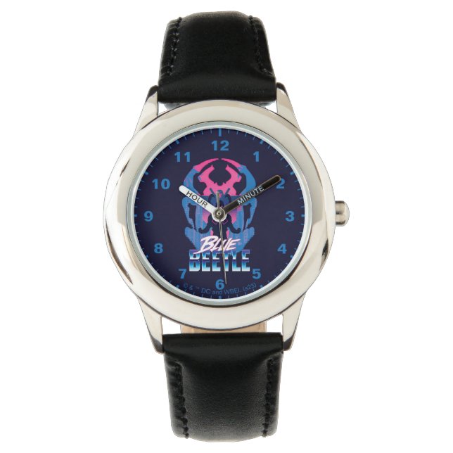 Blauer Käfer Retrowave gegen Grafik Armbanduhr (Vorderseite)