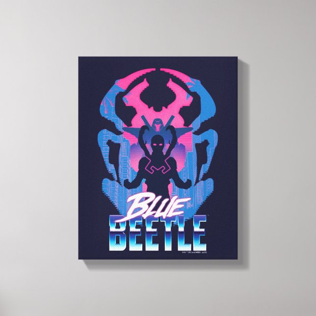 Blauer Käfer Retrowave gegen Grafik Leinwanddruck (Vorderseite)