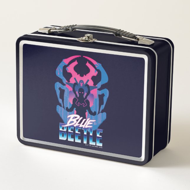 Blauer Käfer Retrowave gegen Grafik Metall Brotdose (Vorderseite)