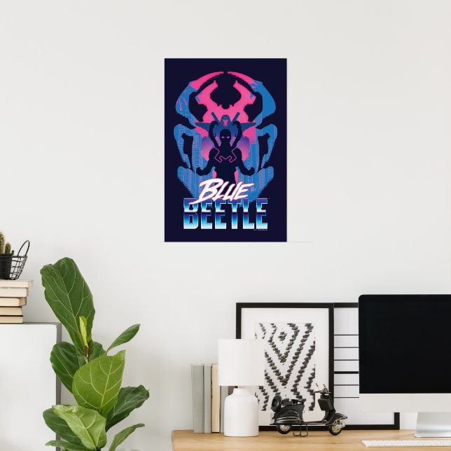 Blauer Käfer Retrowave gegen Grafik Poster (Heimbüro)