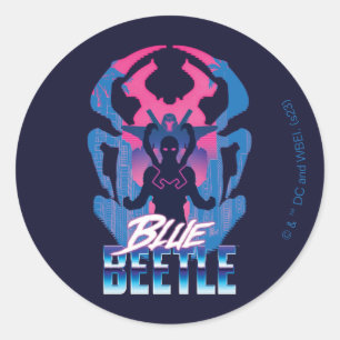Blauer Käfer Retrowave gegen Grafik Runder Aufkleber