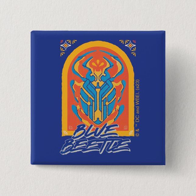 Blauer Käfer Scarab Talavera Graphic Button (Vorderseite)