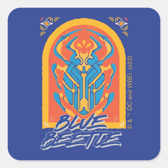 Blauer Käfer Scarab Talavera Graphic Quadratischer Aufkleber (Vorderseite)