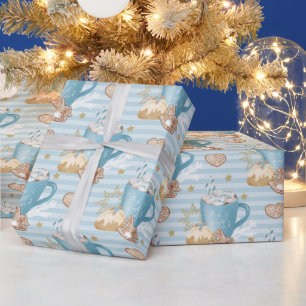 Blauer Kakao- und Lebkuchen-Cookie-Muster Geschenkpapier